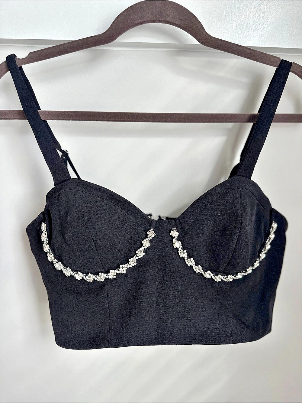 Bershka Black Rhinestone Corset Bustier Crop Top
M (Like New)